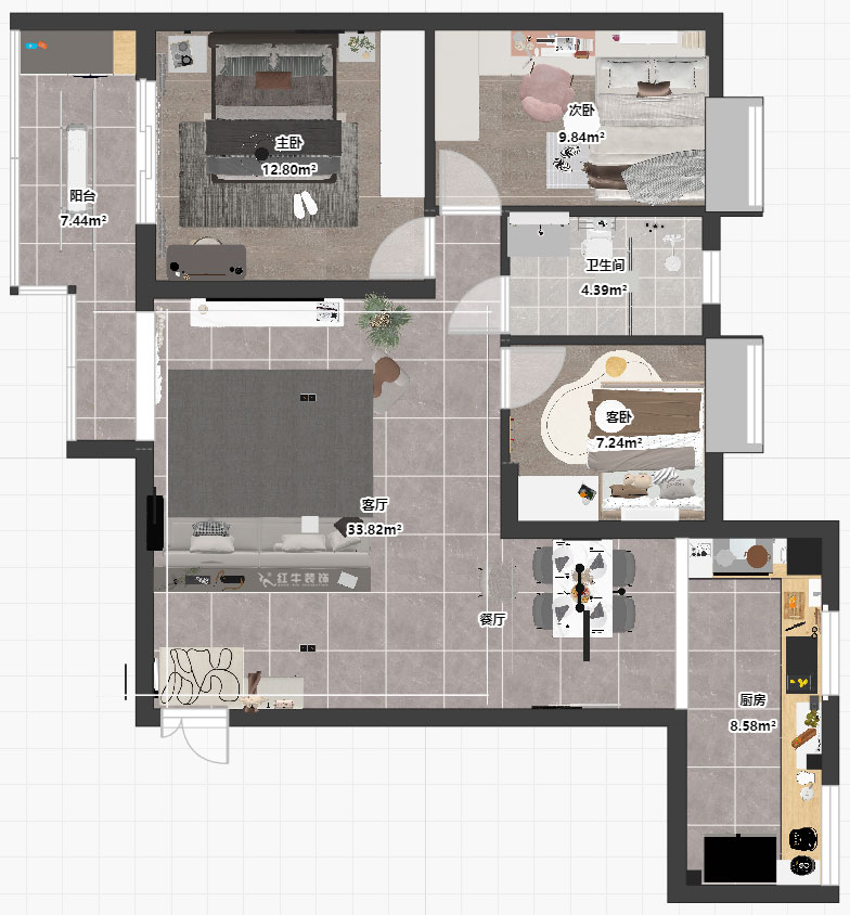 孟憲濤|橋西苑2-1-1104-108㎡-簡(jiǎn)約風(fēng)格|3室2廳1衛(wèi)|老房裝修|定制家|全包14萬|00_03平面彩圖