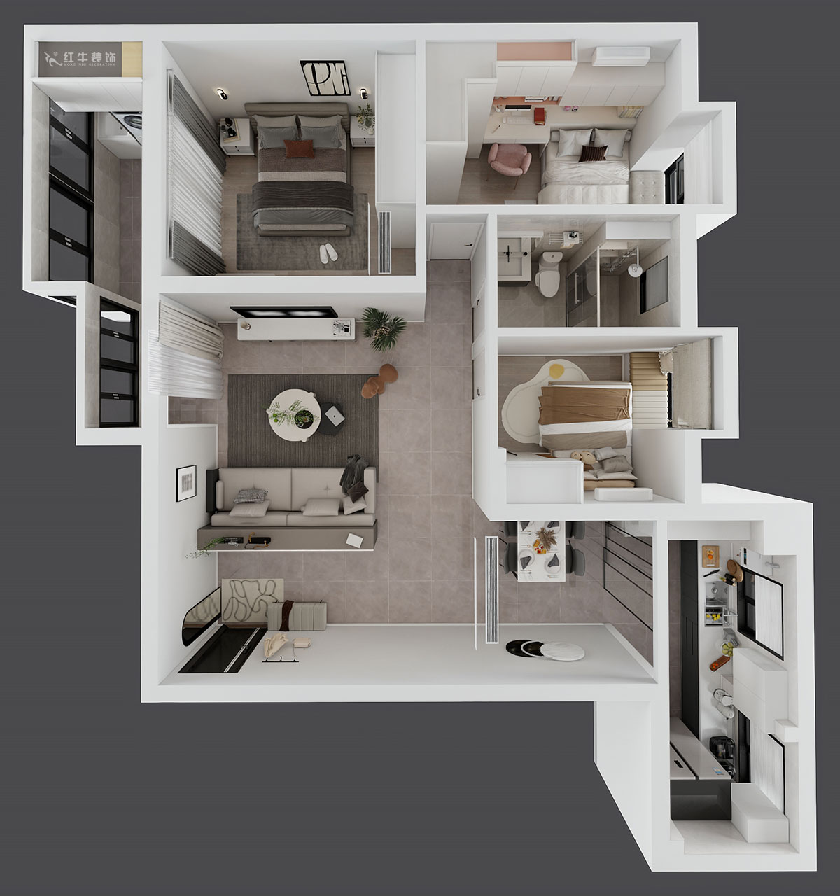 孟憲濤|橋西苑2-1-1104-108㎡-簡(jiǎn)約風(fēng)格|3室2廳1衛(wèi)|老房裝修|定制家|全包14萬|00_04鳥瞰圖