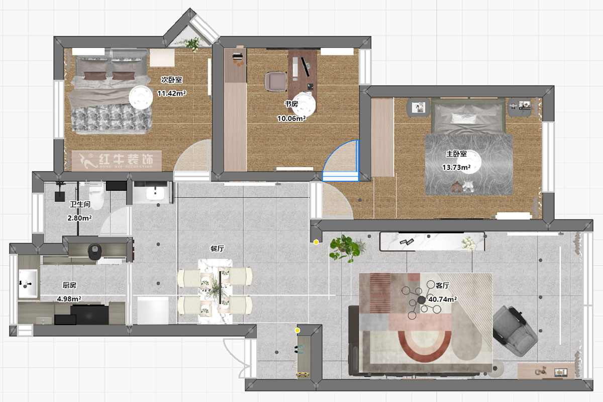 陸利民｜金城花園2-201-98㎡-現代風格｜3室2廳1衛(wèi)｜舊房裝修｜定制家｜全包13