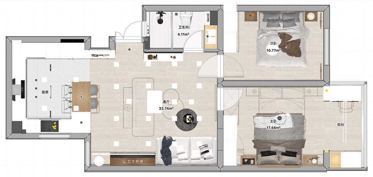 張智猿|泰和園12-606-87㎡-現(xiàn)代風(fēng)格|2室1廳1衛(wèi)|老房裝修|定制家|全包14萬(wàn)|00_04平面彩圖