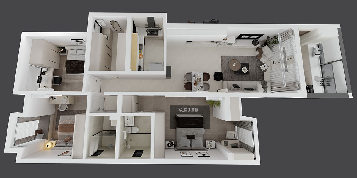 蔣?。袞|花園39-210-140㎡-現(xiàn)代簡約風格｜4室2廳2衛(wèi)｜新房裝修｜定制家｜全包17萬｜00_04鳥瞰圖