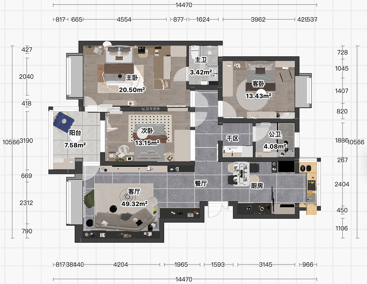 顧娟｜楓丹白露白鷺新寓6-1002-903-138㎡-現(xiàn)代簡約風格｜3室2廳2衛(wèi)｜舊房裝修｜定制家｜全包19萬｜00_04平面彩圖