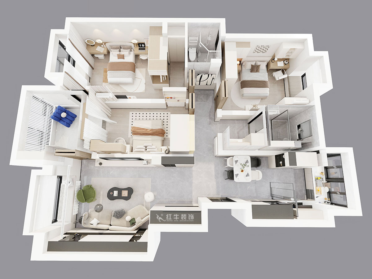 顧娟｜楓丹白露白鷺新寓6-1002-903-138㎡-現(xiàn)代簡約風格｜3室2廳2衛(wèi)｜舊房裝修｜定制家｜全包19萬｜00_05鳥瞰圖