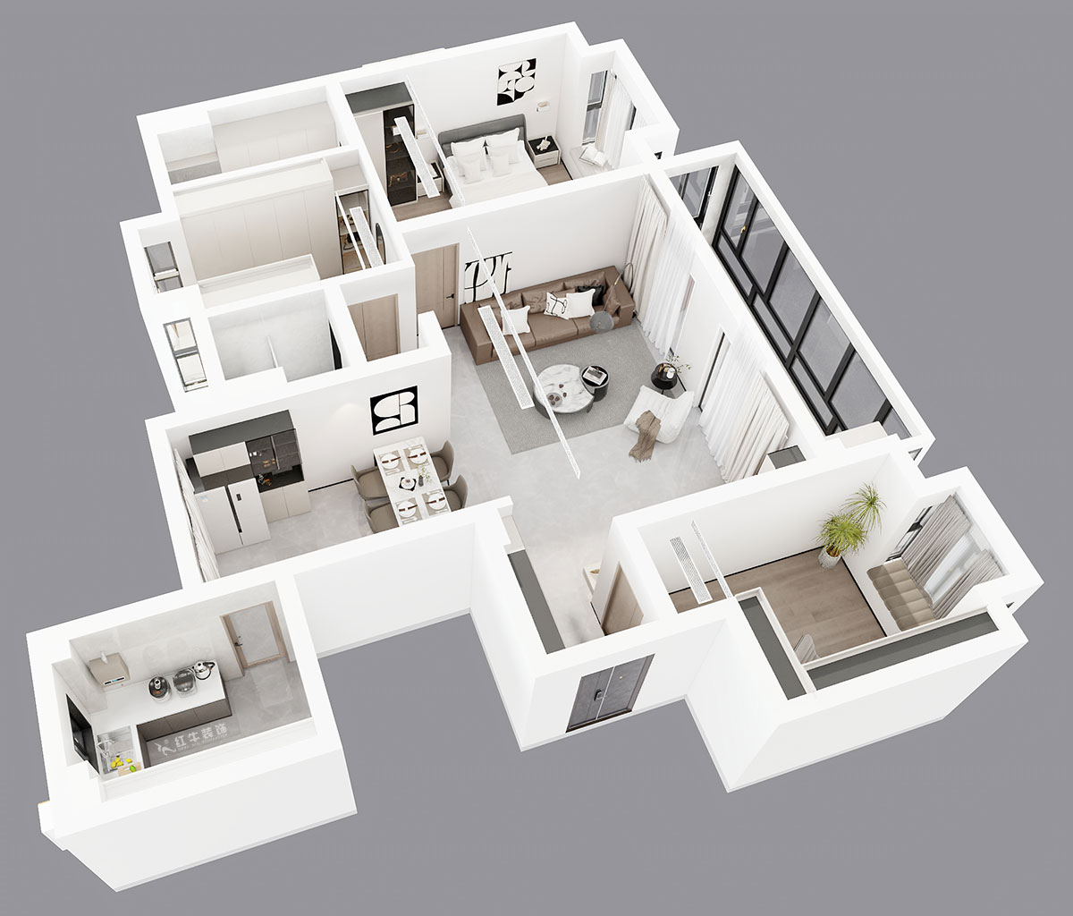 朱彥|鐘山峰景15-803-128㎡-簡約風(fēng)格|3室2廳2衛(wèi)|新房裝修|定制家|全包13萬|00_04鳥瞰圖