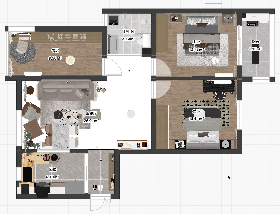 孟憲濤|月桂園4-1005-103㎡-現(xiàn)代簡(jiǎn)約風(fēng)格|3室2廳1衛(wèi)|新房裝修|定制家|全包14萬|00_03平面彩圖
