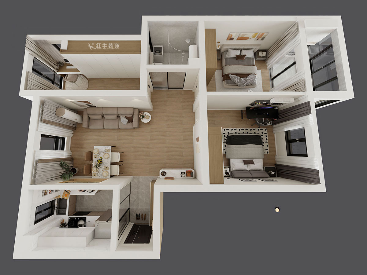 孟憲濤|月桂園4-1005-103㎡-現(xiàn)代簡(jiǎn)約風(fēng)格|3室2廳1衛(wèi)|新房裝修|定制家|全包14萬|00_04鳥瞰圖