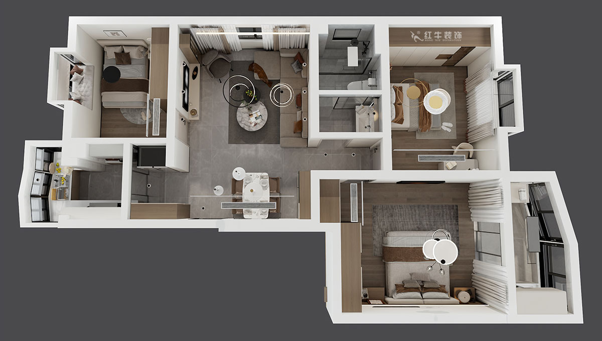 陶陽|清雅苑1-1-201-105㎡-簡約風格|3室1廳1衛(wèi)|二手房裝修|定制家|全包15萬|00_05鳥瞰圖