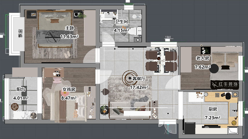 吳波|鳳悅北園3-1-1306-87㎡-現(xiàn)代簡約風(fēng)格|3室2廳1衛(wèi)|舊房裝修|定制家|全包12萬|00_04平面彩圖