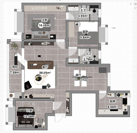 朱彥|鐘山峰景5-1102-128㎡-現(xiàn)代簡約風(fēng)格|3室2廳2衛(wèi)|精裝修改造|定制家|全包14萬|00_03平圖彩圖