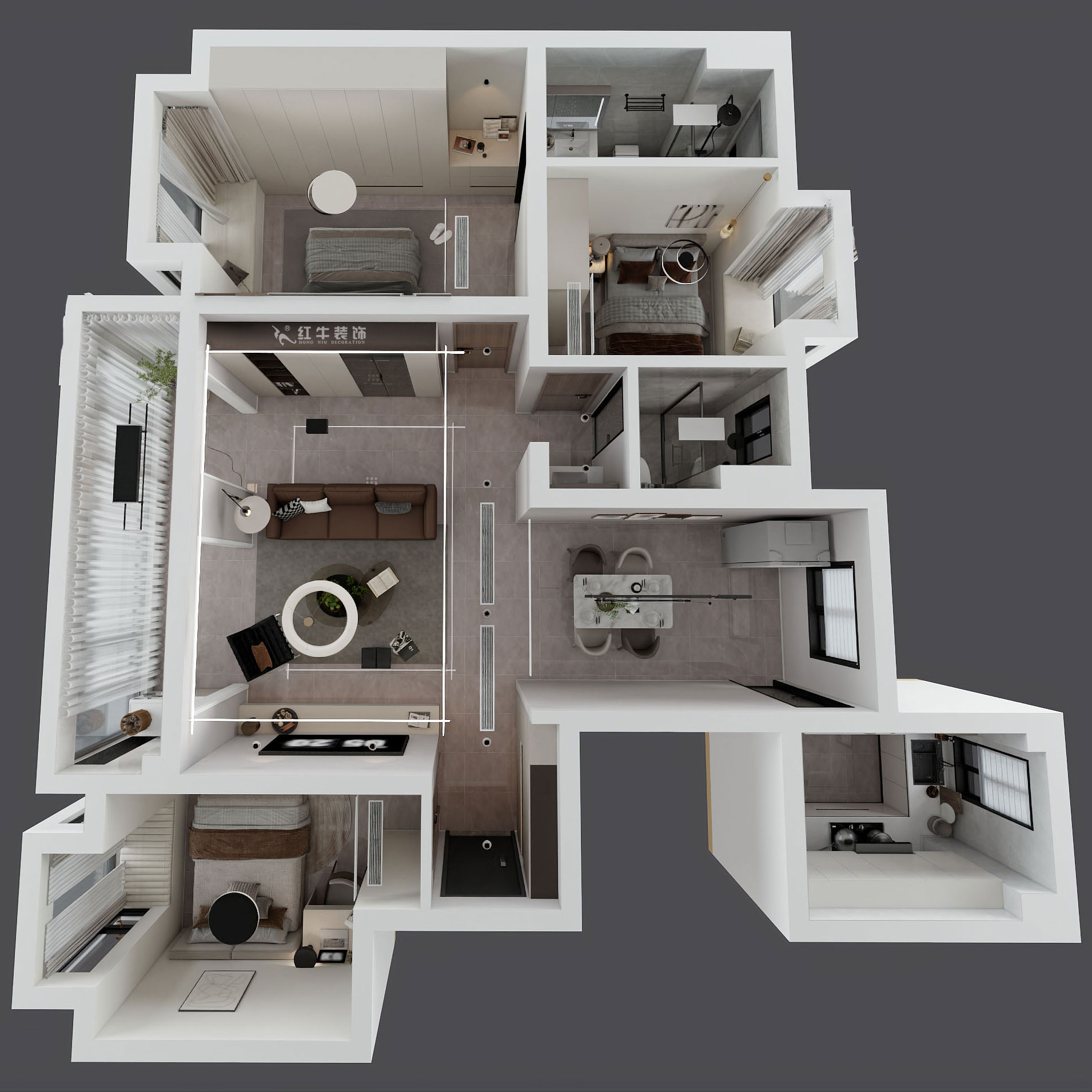 朱彥|鐘山峰景5-1102-128㎡-現(xiàn)代簡約風(fēng)格|3室2廳2衛(wèi)|精裝修改造|定制家|全包14萬|00_04鳥瞰圖