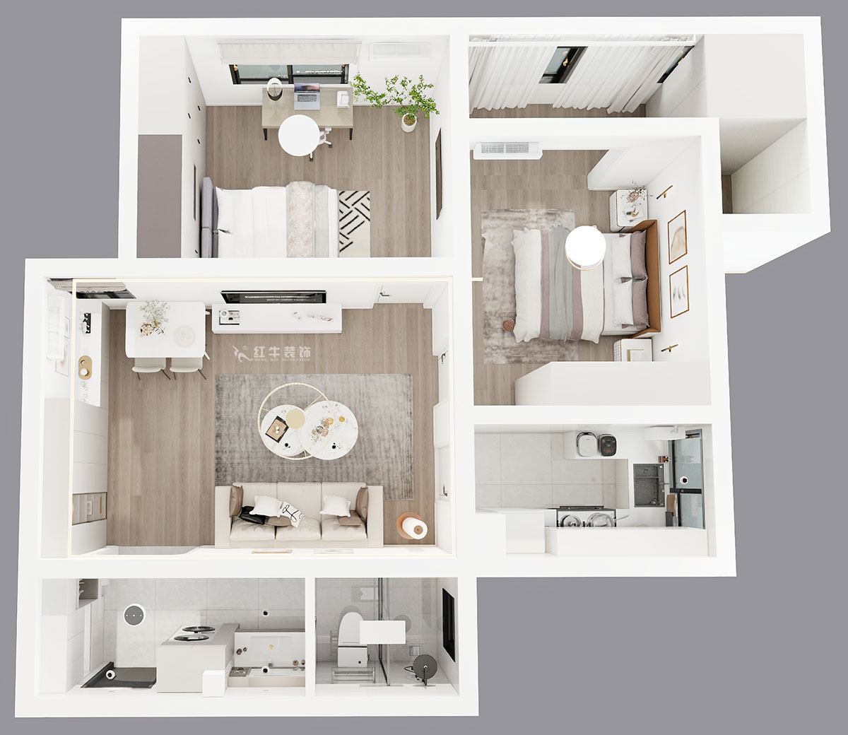 朱彥|建康花苑4-505-89㎡-現代簡約風格|2室2廳1衛(wèi)|老房改造|定制家|全包12萬|00_04鳥瞰圖