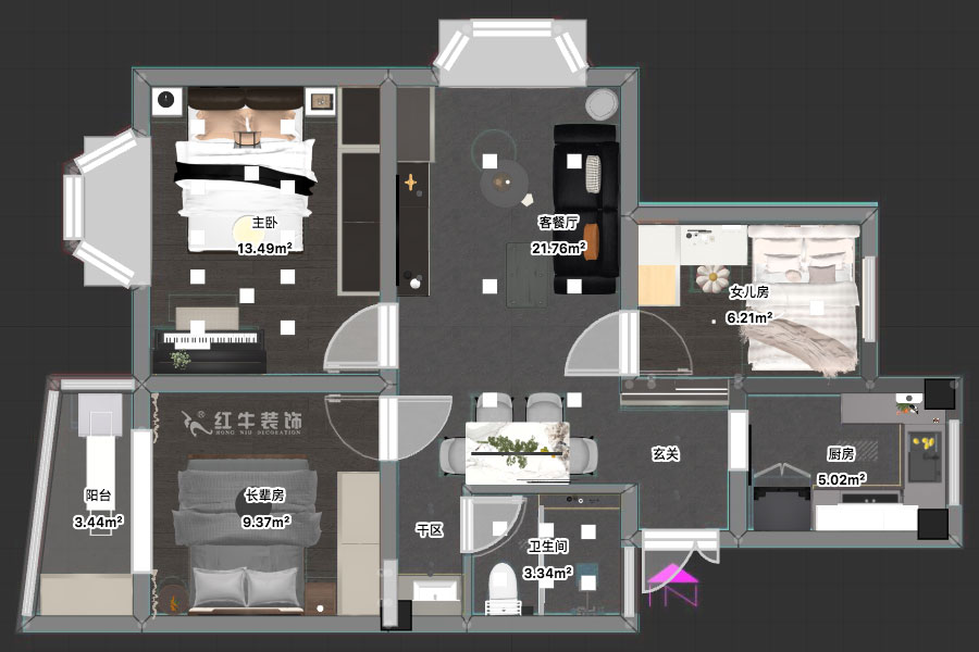 朱明琪|曙光里4-15-102-87㎡-現(xiàn)代簡(jiǎn)約風(fēng)格|3室1廳1衛(wèi)|老房裝修|定制家|全包14萬(wàn)|00_03平面彩圖