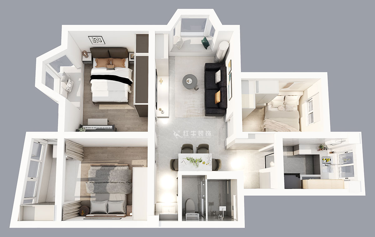 朱明琪|曙光里4-15-102-87㎡-現(xiàn)代簡(jiǎn)約風(fēng)格|3室1廳1衛(wèi)|老房裝修|定制家|全包14萬(wàn)|00_04鳥(niǎo)瞰圖