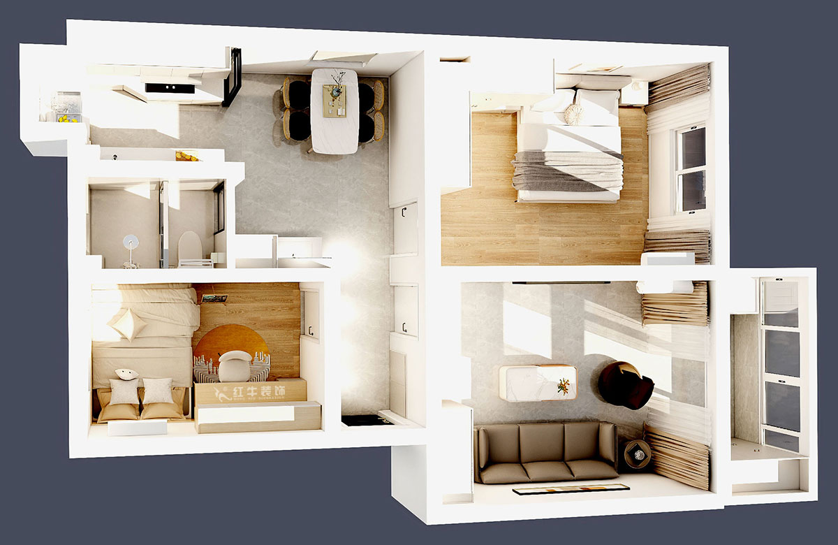 朱明琪|旭光里53-301-70㎡-現(xiàn)代簡約風(fēng)格|2室2廳1衛(wèi)|老房裝修|定制家|全包12萬|00_04鳥瞰圖