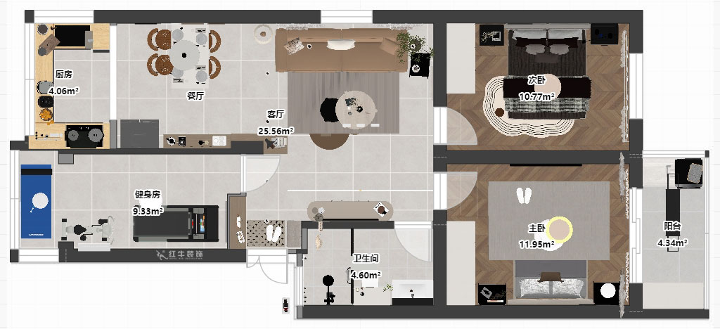 仇美蓉｜鐘山山莊23-1-201-87㎡-簡(jiǎn)約風(fēng)格｜3室2廳1衛(wèi)｜老房裝修｜定制家｜全包12萬｜00_03平面彩圖