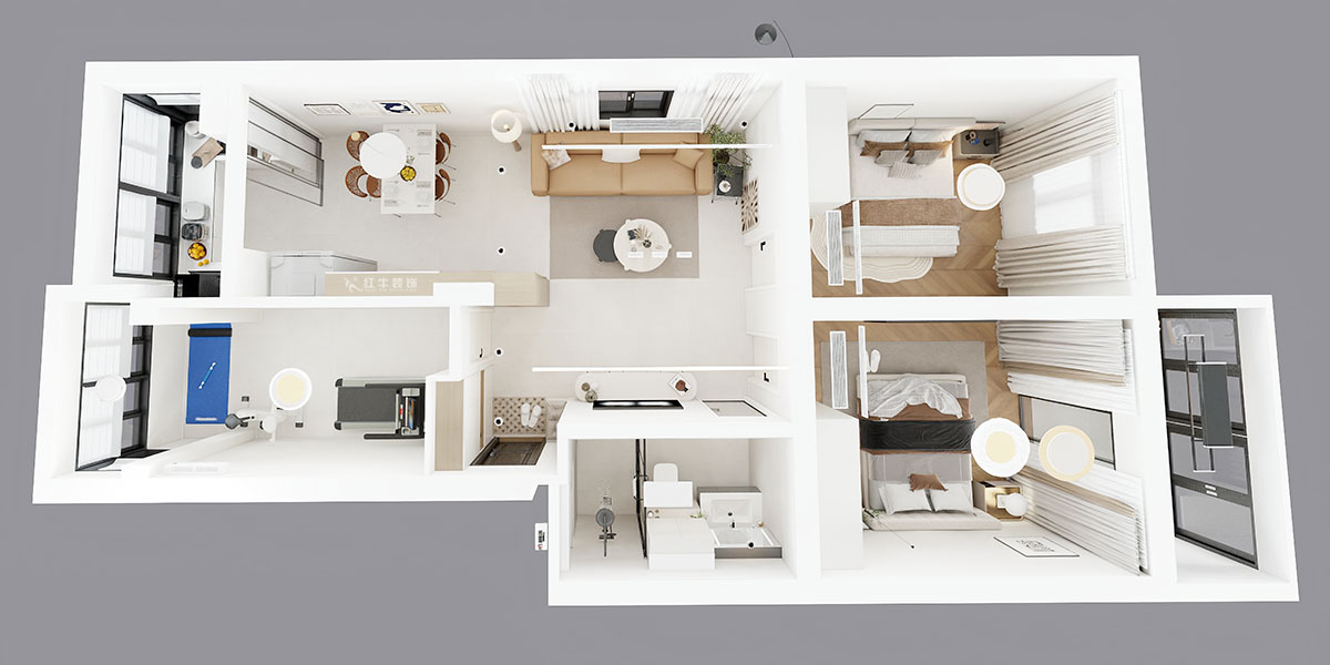 仇美蓉｜鐘山山莊23-1-201-87㎡-簡(jiǎn)約風(fēng)格｜3室2廳1衛(wèi)｜老房裝修｜定制家｜全包12萬｜00_04鳥瞰圖