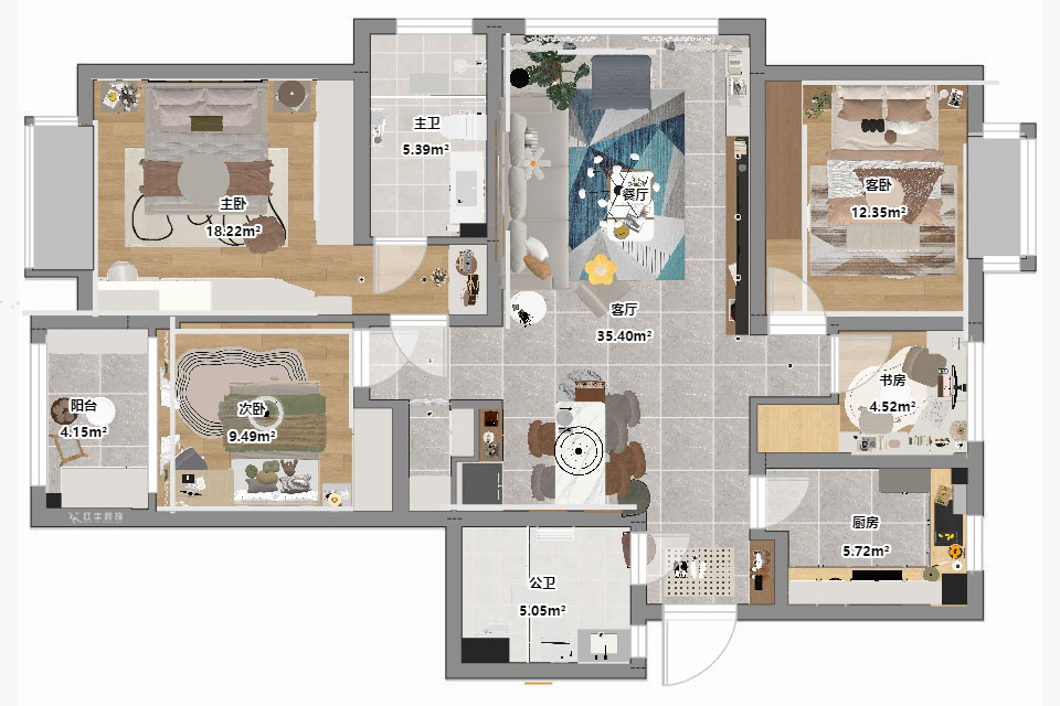 朱明琪|星葉瑜憬灣2-2-1006-127㎡-北歐風(fēng)格|3室2廳2衛(wèi)|新房裝修|定制家|全包16萬|00_03平面彩圖