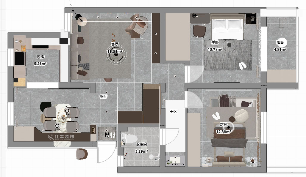 仇美蓉｜太平花苑（北苑）53-601-90㎡-簡約風(fēng)格｜2室2廳1衛(wèi)｜老房裝修｜定制家｜全包12萬｜00_05平面彩圖