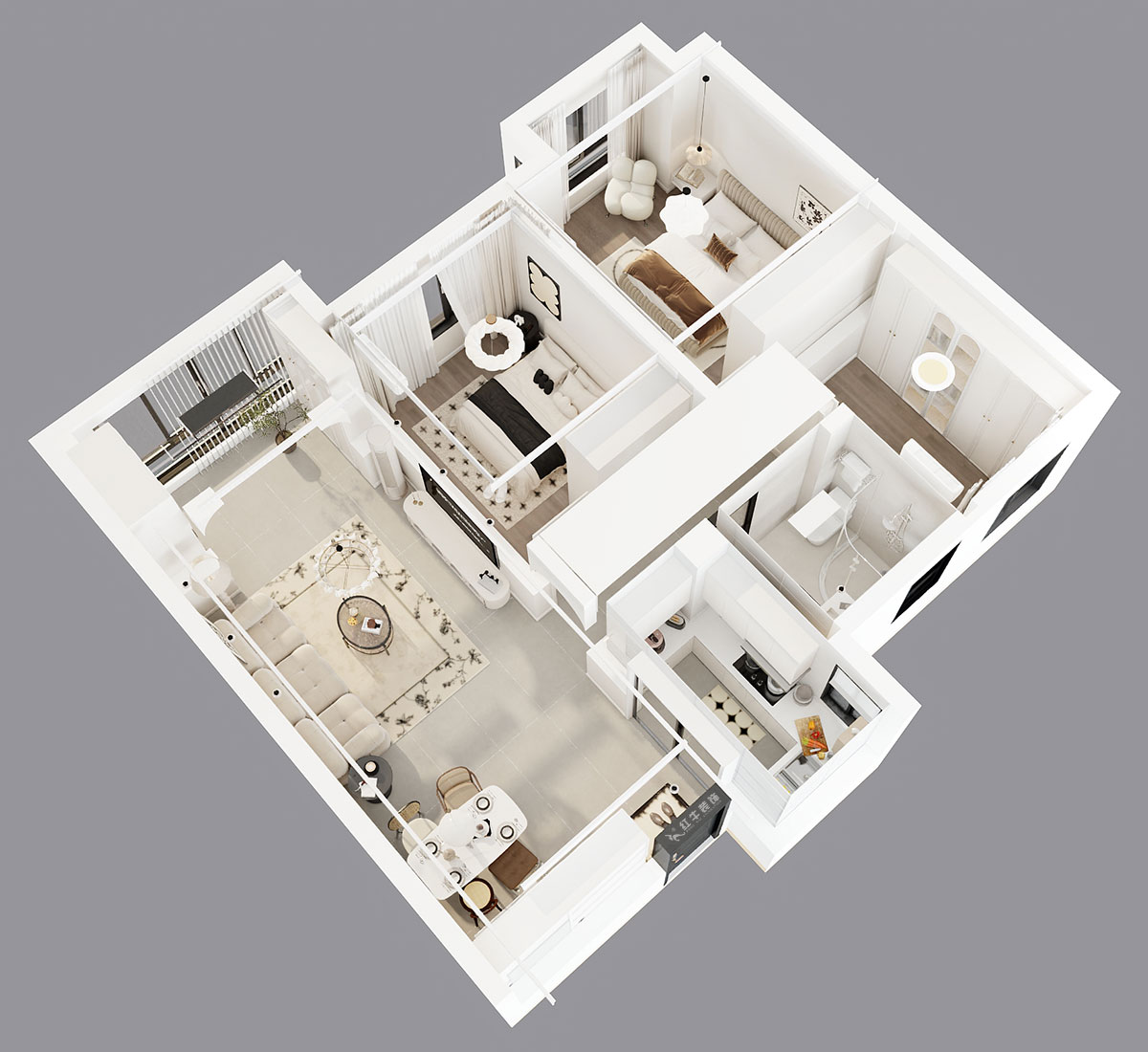 吳波｜紫金上品苑4-1002-90㎡-現(xiàn)代簡約風(fēng)格｜3室2廳1衛(wèi)｜新房裝修｜定制家｜全包12萬｜00_05鳥瞰圖