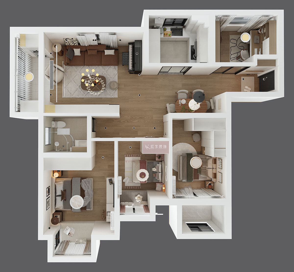 仇美蓉|熊貓匯智家園2-2-1106-110㎡-簡約風格|4室2廳1衛(wèi)|老房裝修|定制家|全包12萬|00_04鳥瞰圖