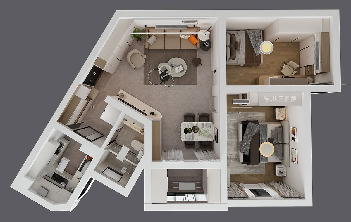 蔣?。埥^(qū)陽光廣場5-2002-90㎡-現代簡約風格｜2室2廳1衛(wèi)｜二手房裝修｜定制家｜全包12萬｜00_04鳥瞰圖