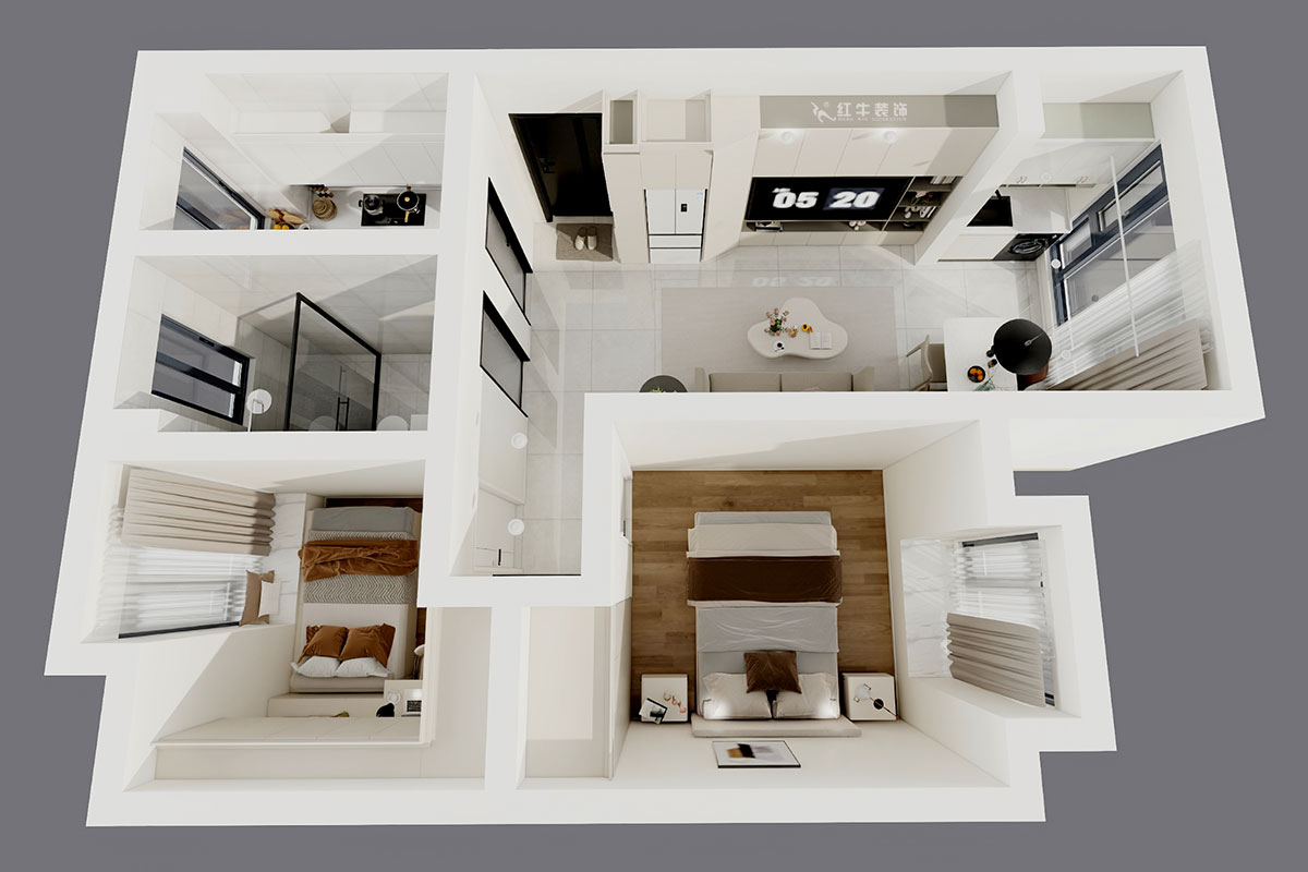 劉曉芳｜棠祥南苑1-1304-70㎡-現(xiàn)代風(fēng)格｜2室2廳1衛(wèi)｜新房裝修｜定制家｜全包11