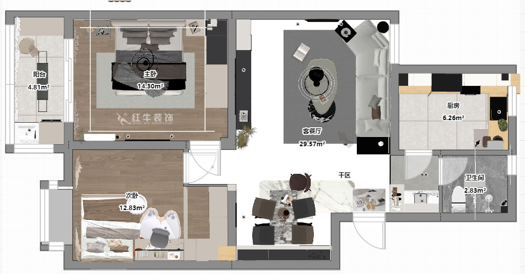 賈庭｜祥和家園6-502-85㎡-新中式風(fēng)格｜2室2廳1衛(wèi)｜老房裝修｜定制家｜全包12萬(wàn)｜00_03平面彩圖