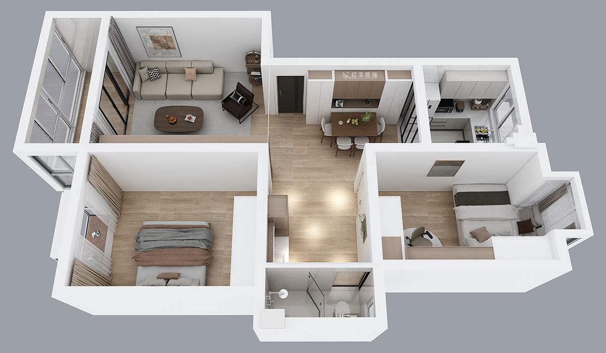 朱明琪|天潤(rùn)城六街區(qū)30-103-85㎡-原木風(fēng)格|2室1廳1衛(wèi)|老房裝修|定制家|全包11萬(wàn)|00_04鳥瞰圖