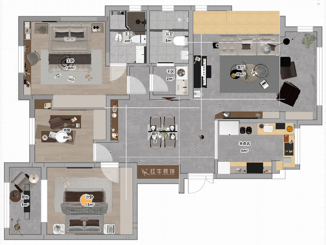 劉小勇|柏悅瀾庭28-206-125㎡-現(xiàn)代簡約風格|3室2廳2衛(wèi)|老房裝修|定制家|全包17萬|00_03平面彩圖