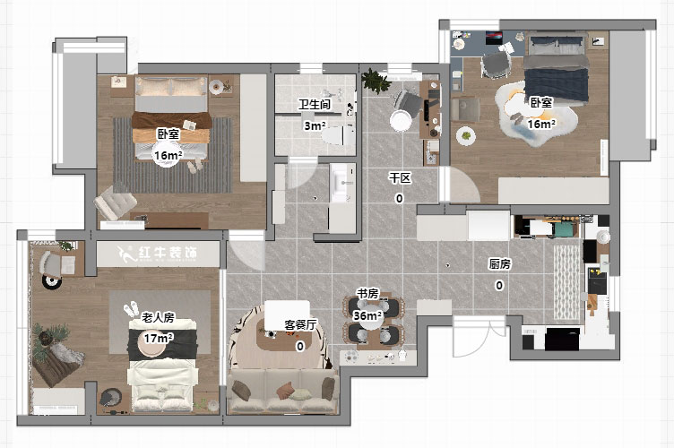 仇美蓉|紫玉山莊1-204-85㎡-原木奶油風(fēng)格|3室2廳1衛(wèi)|老房裝修|定制家|全包10萬|00_03平面彩圖