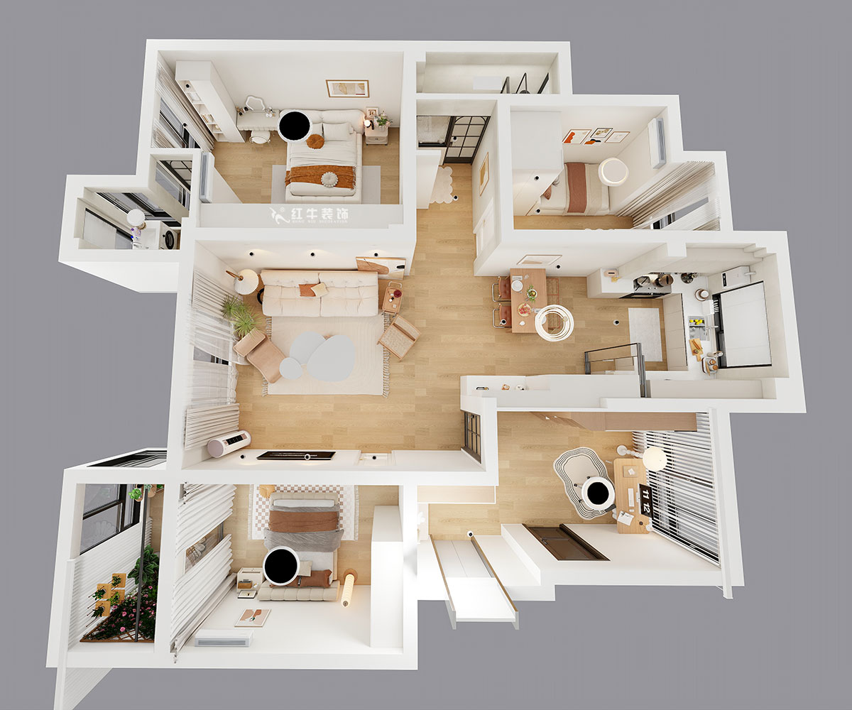 朱明琪｜紫氣鐘山21-1-202-110㎡-北歐風(fēng)格｜3室2廳1衛(wèi)｜老房裝修｜定制家｜全包15萬(wàn)｜00_04鳥瞰圖