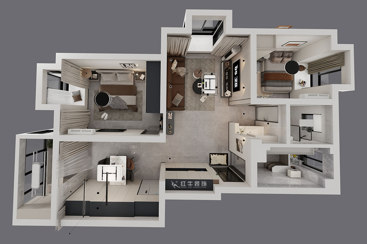 仇美蓉|新建雅苑9-4-208-80㎡-簡約風(fēng)格|3室2廳1衛(wèi)|老房裝修|定制家|全包10萬|00_04鳥瞰圖