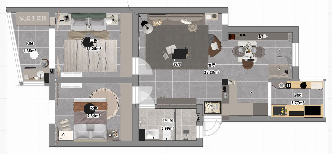 孟憲濤|龍蟠花苑6-502-75㎡-現(xiàn)代簡約風(fēng)格|3室1廳1衛(wèi)|老房裝修|定制家|全包11萬|00_03平面彩圖