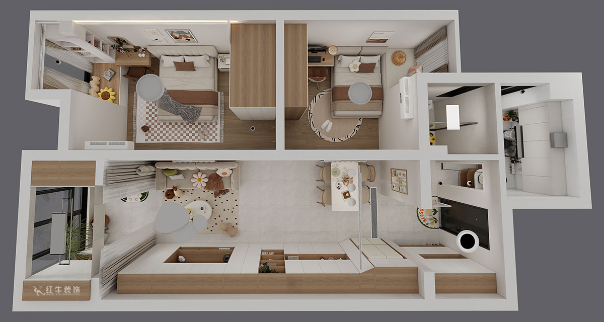 魏明花|紫楊佳園16-1102-85㎡-現(xiàn)代風(fēng)格|2室1廳1衛(wèi)|二手房裝修|定制家|全包10萬|00_04鳥瞰圖