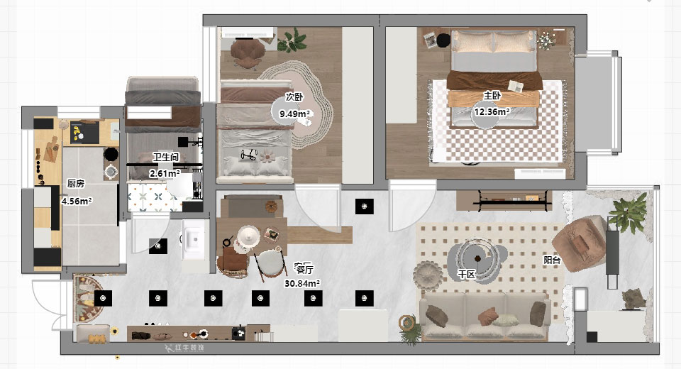 朱明琪|觀泓雅苑B區(qū)2-2005-83㎡-原木風(fēng)格|2室1廳1衛(wèi)|新房裝修|定制家|全包11萬|00_03平面彩圖