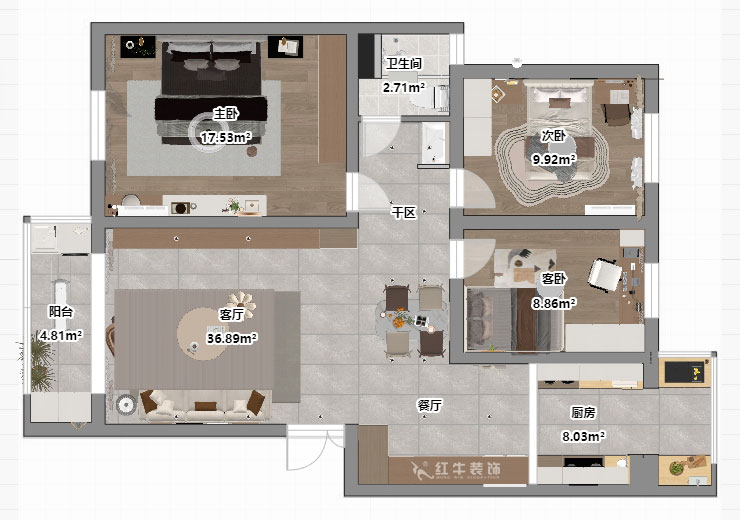 顧娟|月牙湖花園17-202-107㎡-現(xiàn)代簡約風(fēng)格|3室2廳1衛(wèi)|舊房裝修|定制家|全包14