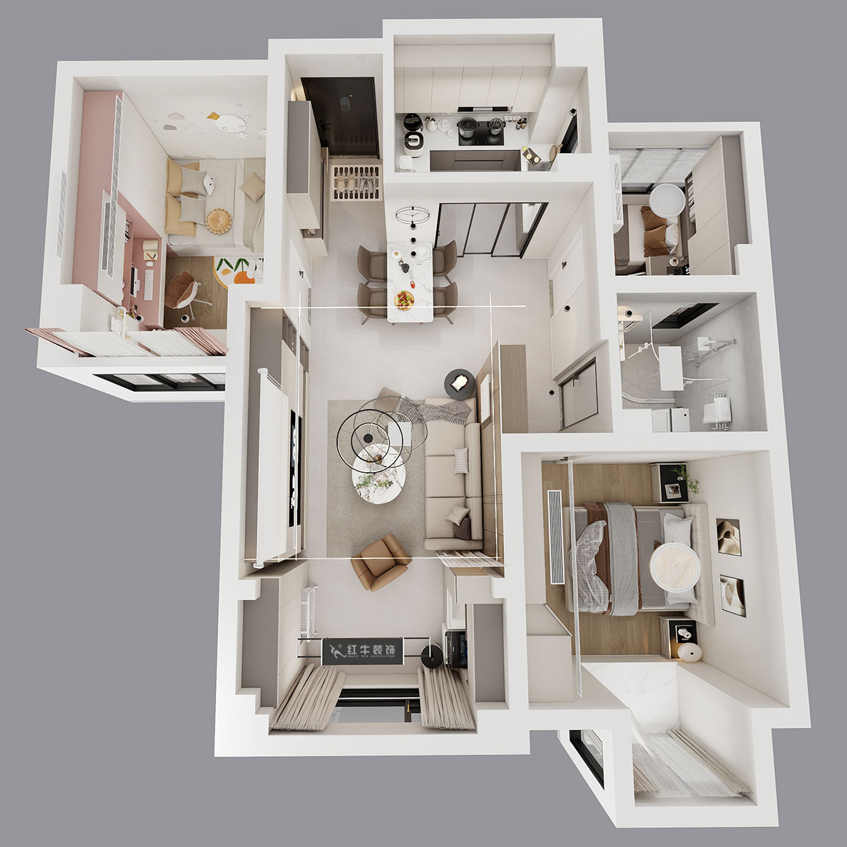 魏明花｜金陵灣6幢2-503-89㎡-現(xiàn)代簡約風格｜3室2廳1衛(wèi)｜二手房裝修｜定制家｜全包12萬｜00_04鳥瞰圖