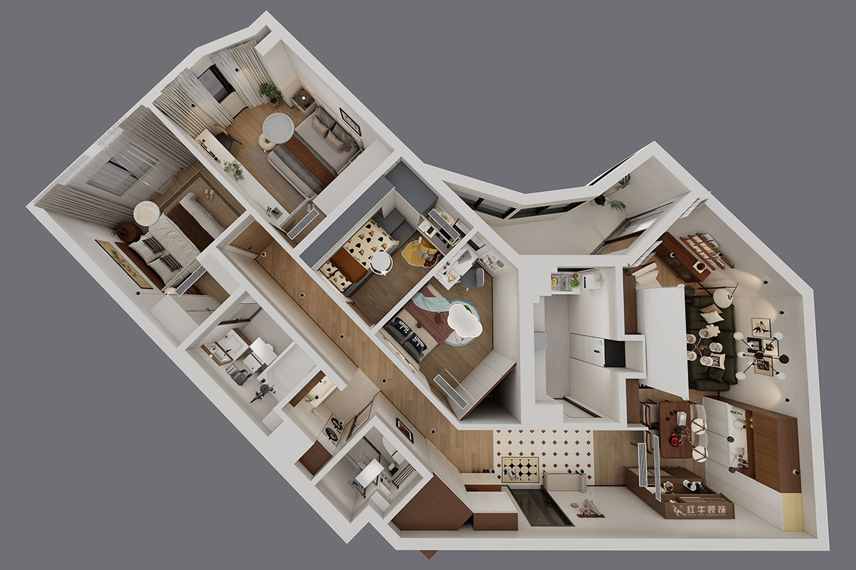 顧娟｜豐匯大廈2205室-120㎡-復(fù)古風(fēng)｜3室2廳2衛(wèi)｜舊房裝修｜定制家｜全包16