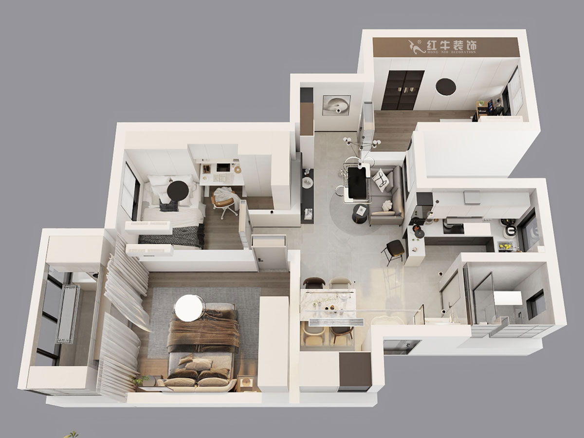 朱彥|龍苑新寓四村6-22-302-75㎡-現(xiàn)代簡約風(fēng)格|2室2廳1衛(wèi)|老房改造|定制家|全包10萬|00_04鳥瞰圖