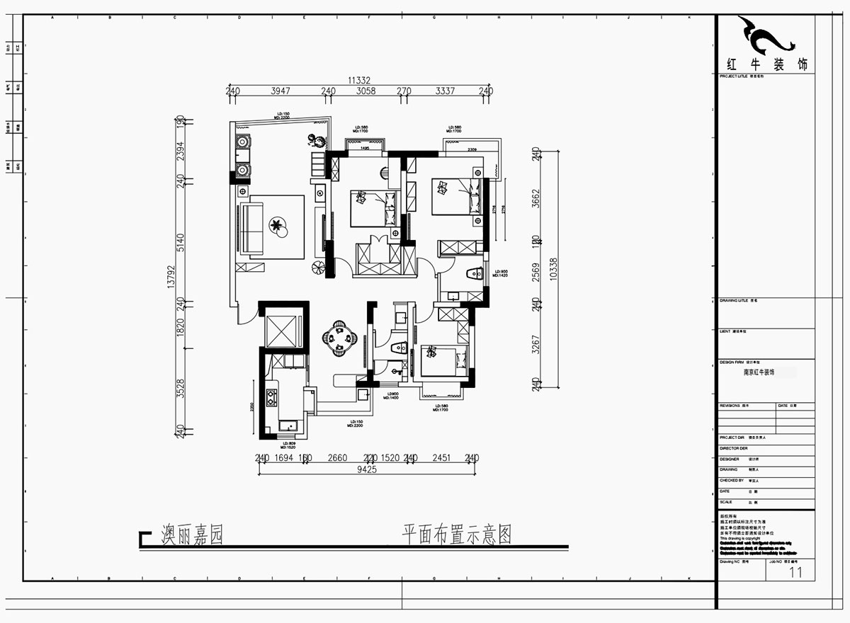 魏利利｜澳麗嘉園6-1004-128㎡-現(xiàn)代中古風(fēng)｜3室2廳2衛(wèi)｜老房改造｜定制家｜全包17萬｜00_02平面布置示意圖