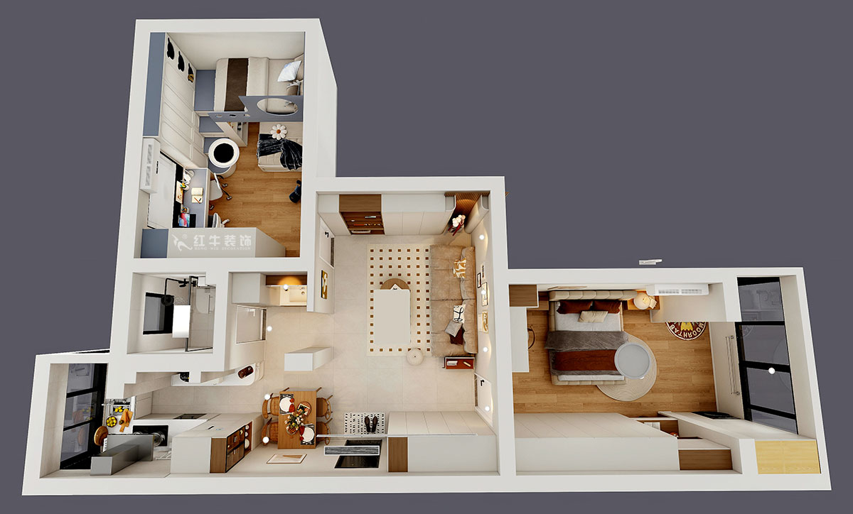 顧娟｜大樹(shù)根32-703-70㎡-現(xiàn)代簡(jiǎn)約風(fēng)格｜2室2廳1衛(wèi)｜舊房裝修｜定制家｜全包11萬(wàn)｜00_05鳥(niǎo)瞰圖