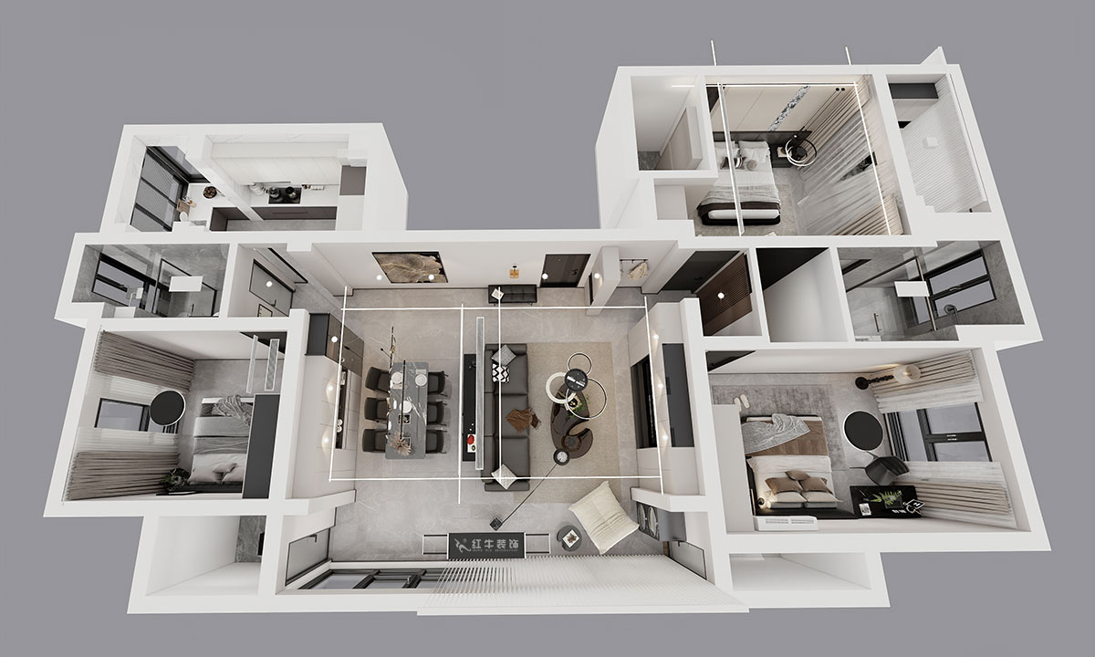 劉小勇｜翠屏誠園北區(qū)5-702-138㎡-現(xiàn)代黑白灰風(fēng)格｜3室2廳2衛(wèi)｜老房裝修｜定制家｜全包19萬｜00_04鳥瞰圖