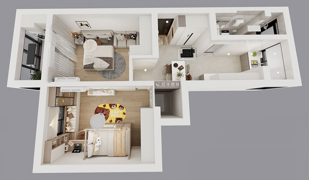 魏明花|公教一村16-603-68㎡-現(xiàn)代簡(jiǎn)約風(fēng)格|2室1廳1衛(wèi)|二手房裝修|定制家|全包9萬|00_04鳥瞰圖