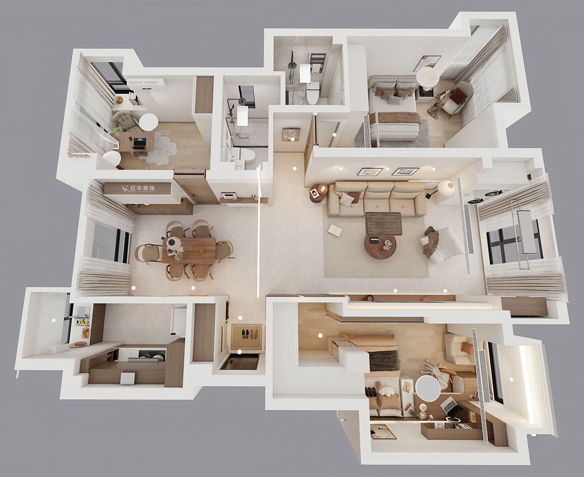 朱彥|名都花園4-901-117㎡-現(xiàn)代簡約風(fēng)格|3室2廳2衛(wèi)|老房改造|定制家|全包15萬|00_04鳥瞰圖