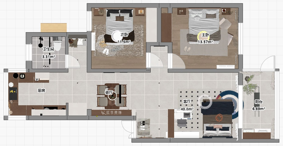 朱明琪|美河園1-2-101-90㎡-現(xiàn)代風(fēng)格|2室1廳1衛(wèi)|老房改造|定制家|全包11萬|00_03平面彩圖
