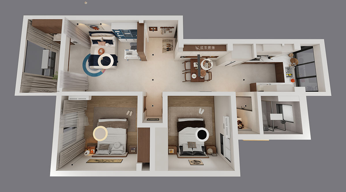 朱明琪|美河園1-2-101-90㎡-現(xiàn)代風(fēng)格|2室1廳1衛(wèi)|老房改造|定制家|全包11萬|00_04鳥瞰圖