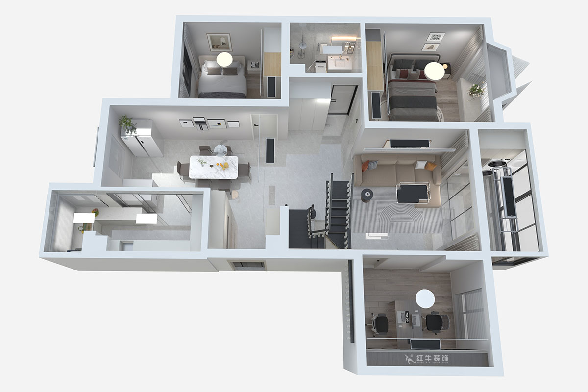 蔣?。汩坷?-3-1101-260㎡-現(xiàn)代簡(jiǎn)約風(fēng)格｜4室3廳2衛(wèi)｜老房裝修｜定制家｜全包29萬(wàn)｜00_05鳥(niǎo)瞰圖