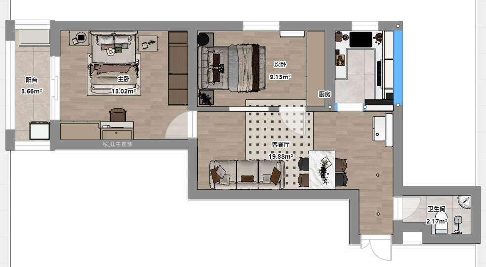 劉曉芳｜武學(xué)園6-807-73㎡-現(xiàn)代風格｜2室2廳1衛(wèi)｜老房裝修｜定制家｜全包8