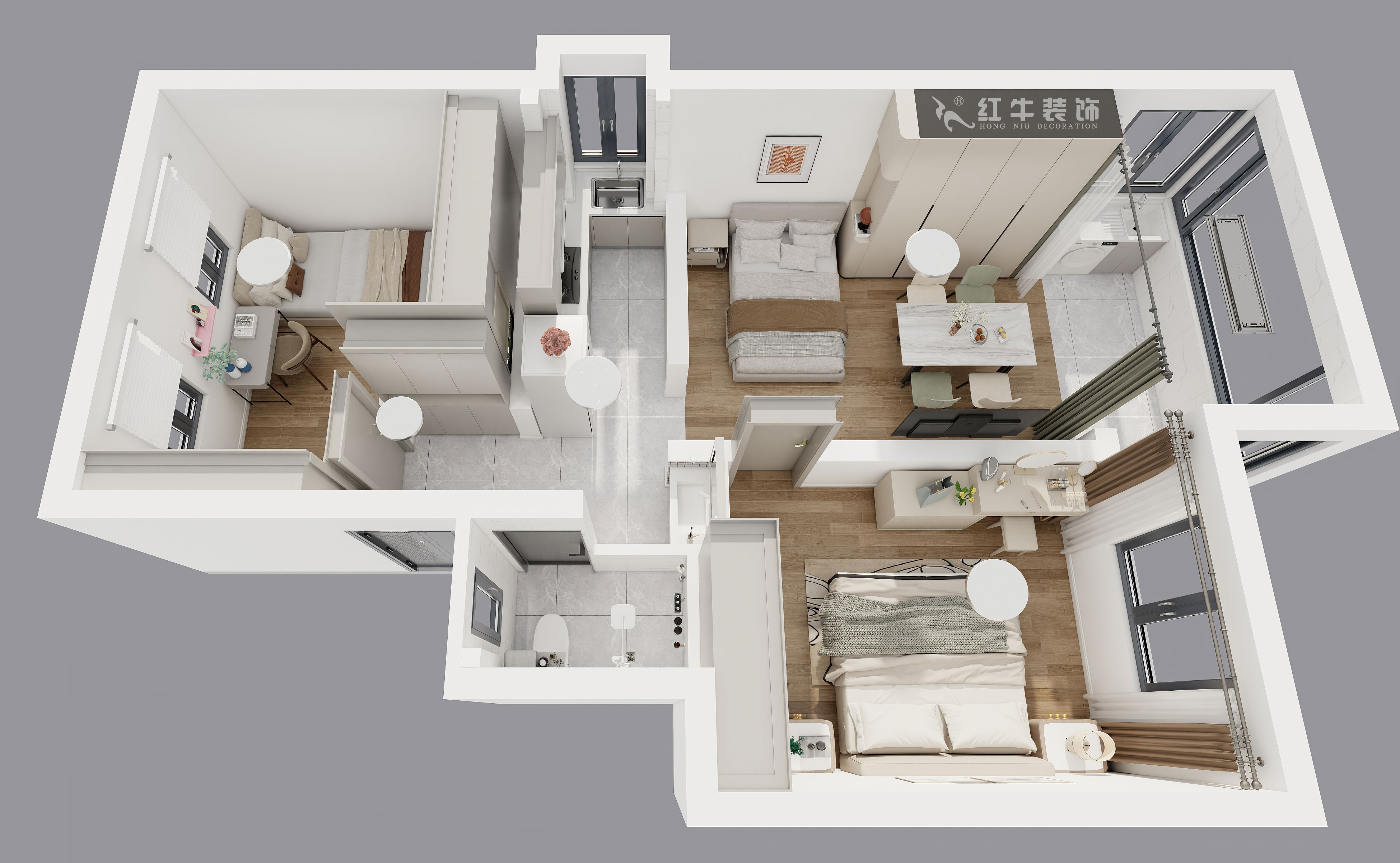 仇美蓉｜太平橋南38號1-601-67㎡-簡約風(fēng)格｜2室1廳1衛(wèi)｜老房裝修｜定制家｜全包8萬｜00_04鳥瞰圖