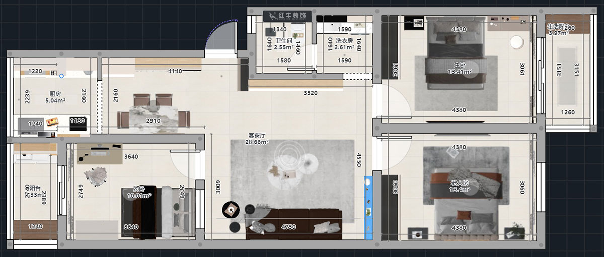 蔣?。鹬刍▓@4-3-806-100㎡-現(xiàn)代簡約風(fēng)格｜3室2廳1衛(wèi)｜老房裝修｜定制家｜全包12萬｜00_03平面彩圖